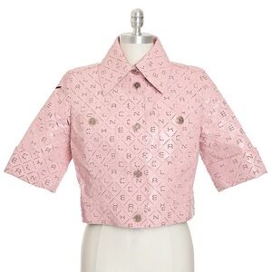 Chanel Pink Lambskin Logo Cropped Button Up